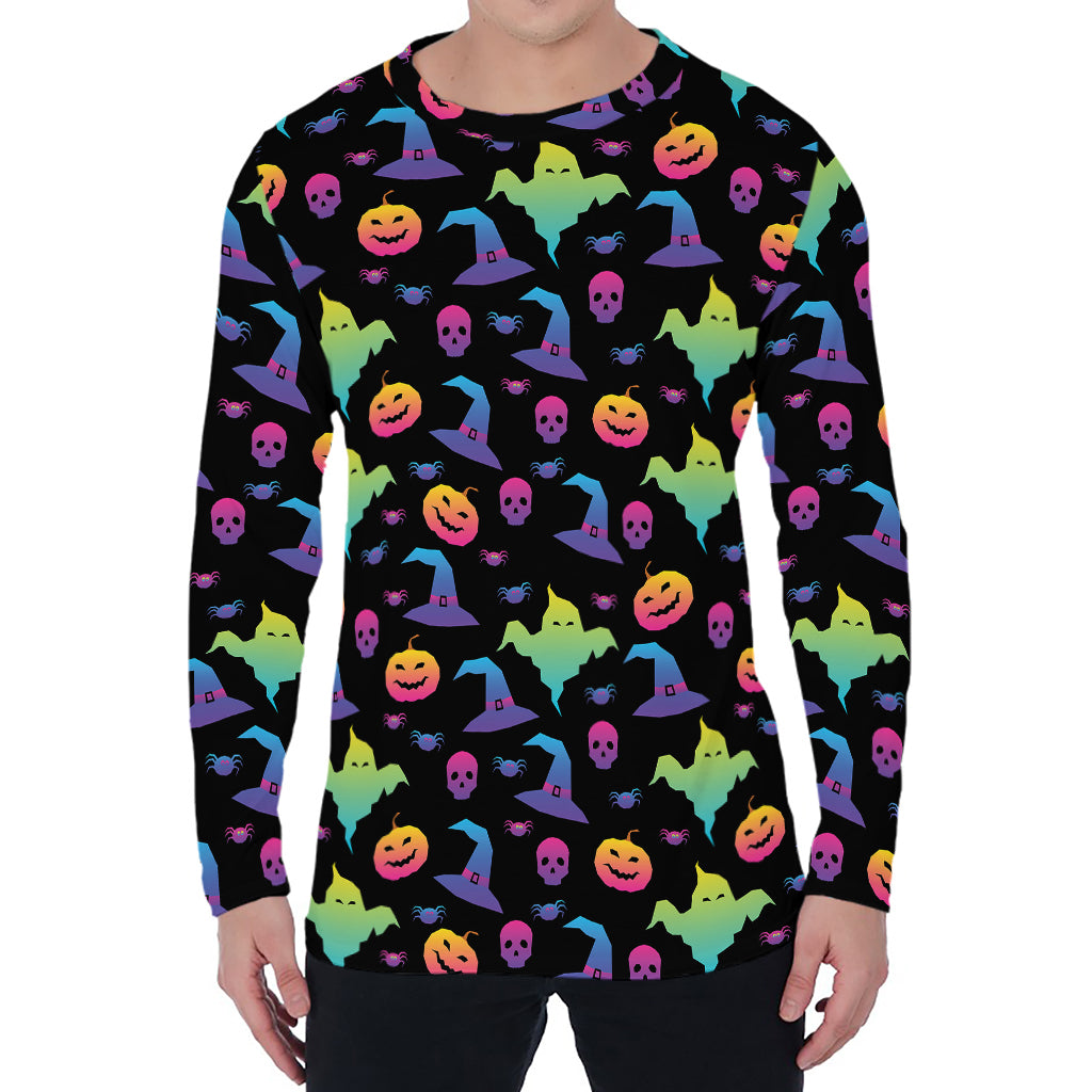 Colorful Halloween Party Pattern Print Men's Long Sleeve T-Shirt