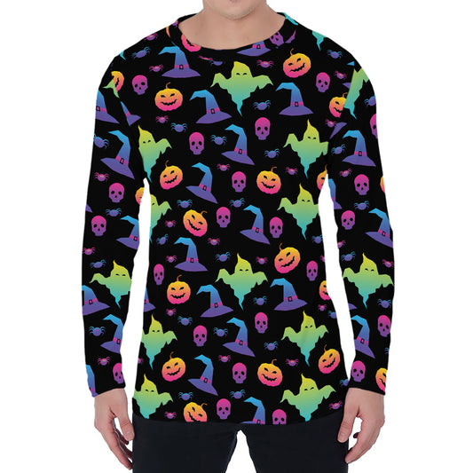 Colorful Halloween Party Pattern Print Men's Long Sleeve T-Shirt