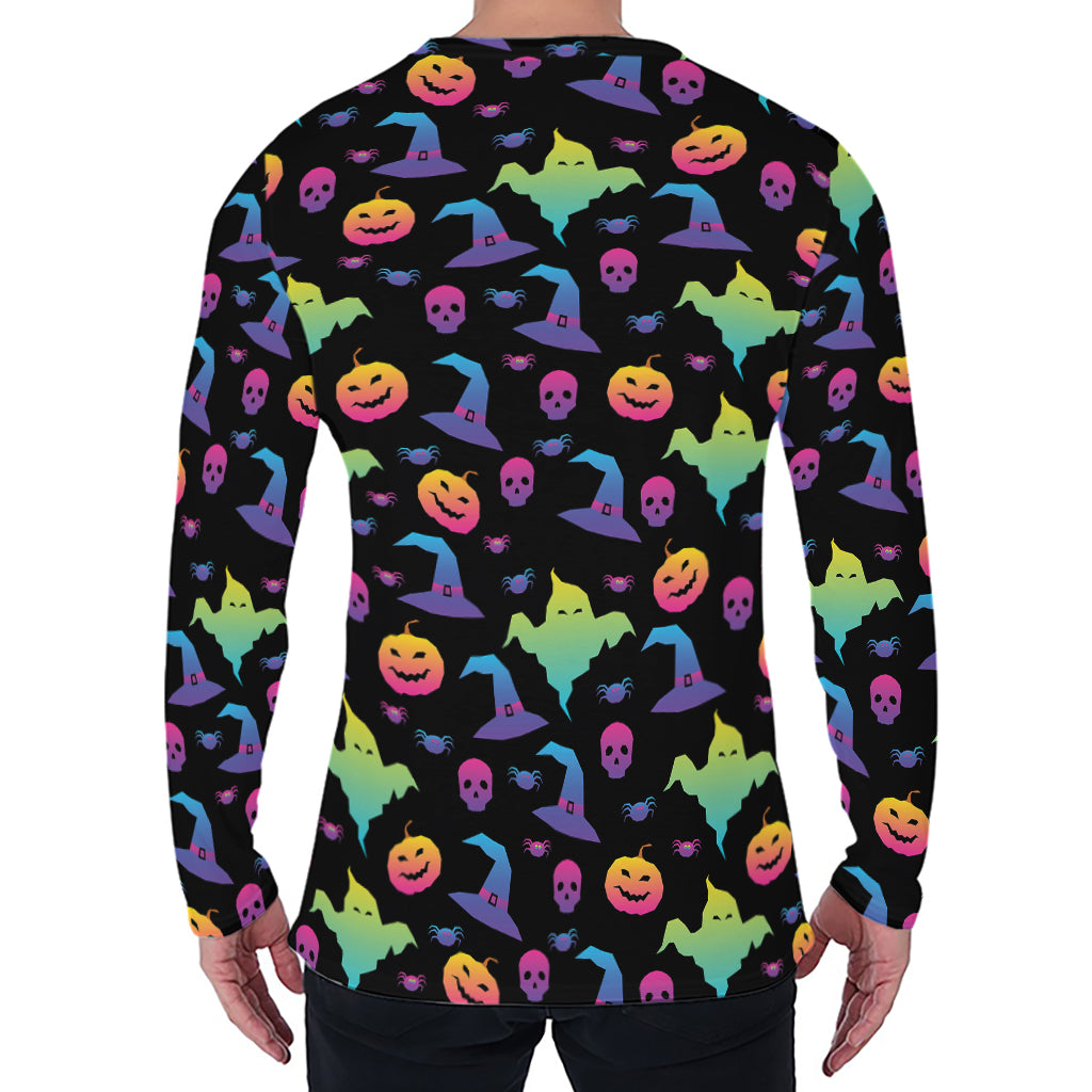 Colorful Halloween Party Pattern Print Men's Long Sleeve T-Shirt
