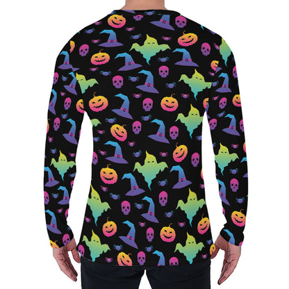 Colorful Halloween Party Pattern Print Men's Long Sleeve T-Shirt