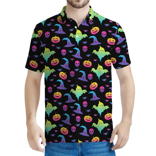 Colorful Halloween Party Pattern Print Men's Polo Shirt