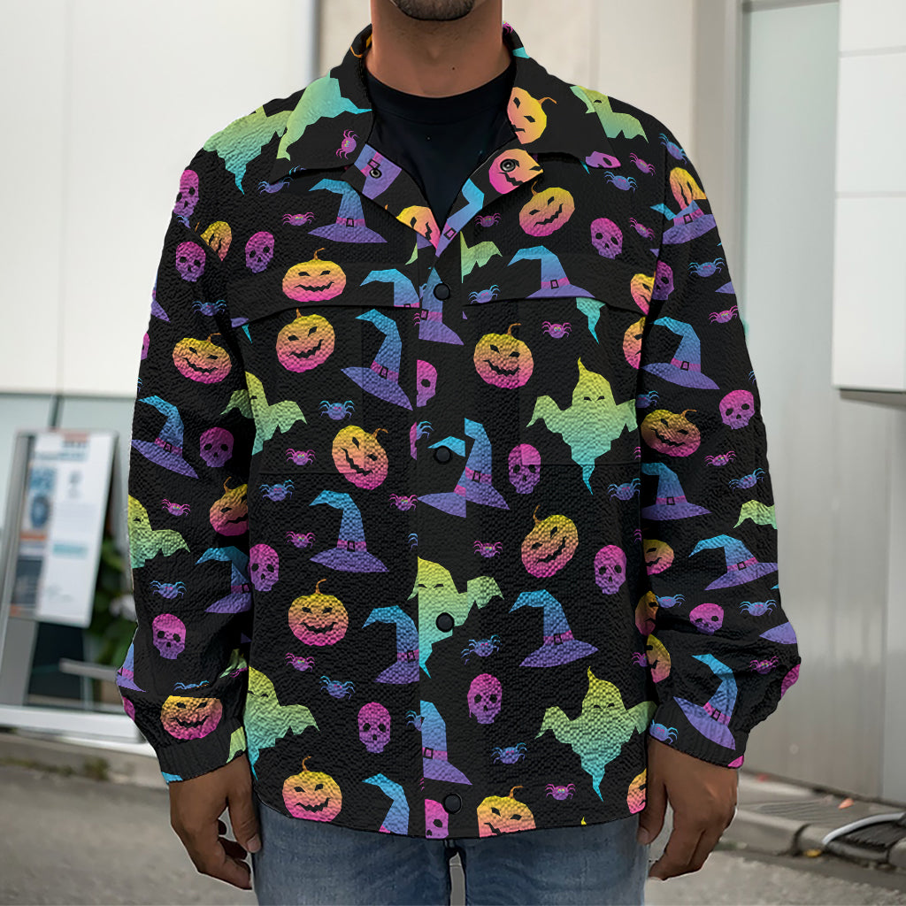 Colorful Halloween Party Pattern Print Men's Shirt Jacket