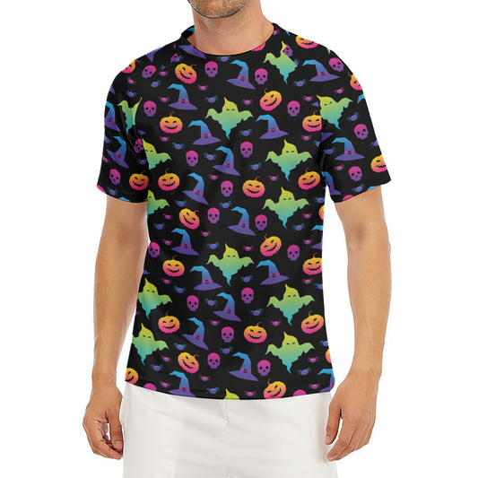 Colorful Halloween Party Pattern Print Men's Short Sleeve Rash Guard