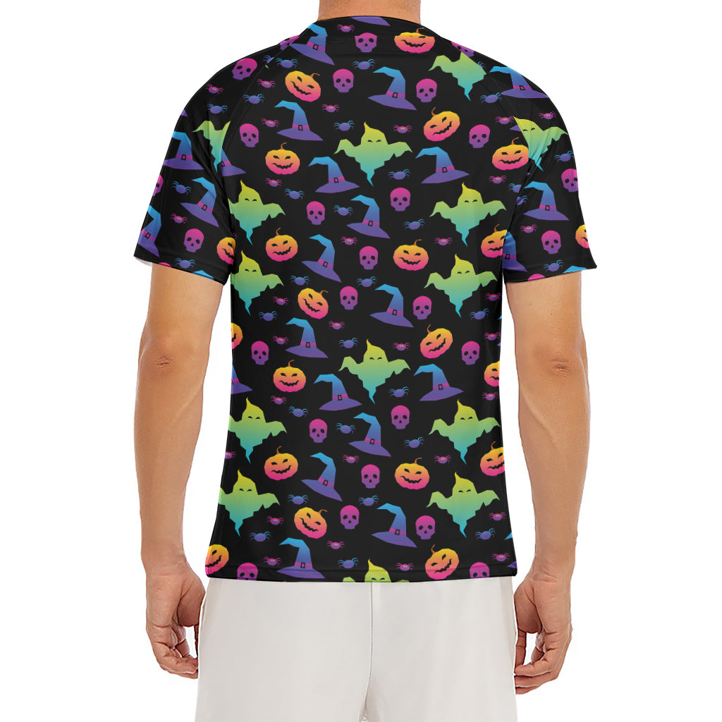 Colorful Halloween Party Pattern Print Men's Short Sleeve Rash Guard