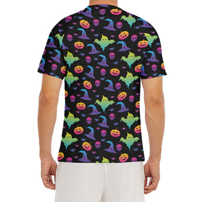 Colorful Halloween Party Pattern Print Men's Short Sleeve Rash Guard