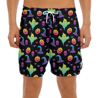 Colorful Halloween Party Pattern Print Men's Split Running Shorts