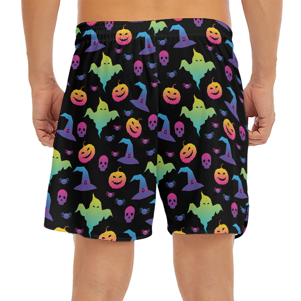 Colorful Halloween Party Pattern Print Men's Split Running Shorts