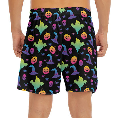 Colorful Halloween Party Pattern Print Men's Split Running Shorts