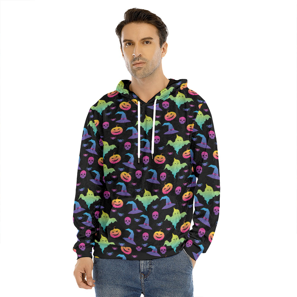 Colorful Halloween Party Pattern Print Men's Velvet Pullover Hoodie