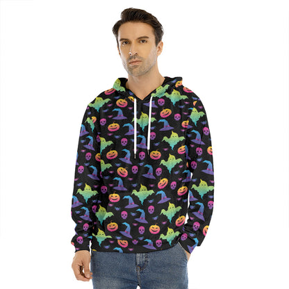 Colorful Halloween Party Pattern Print Men's Velvet Pullover Hoodie