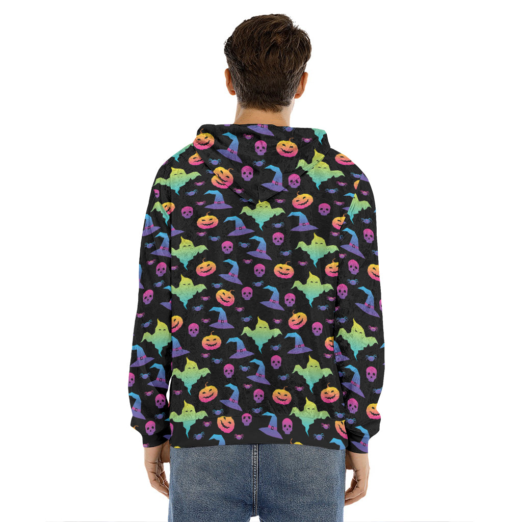 Colorful Halloween Party Pattern Print Men's Velvet Pullover Hoodie