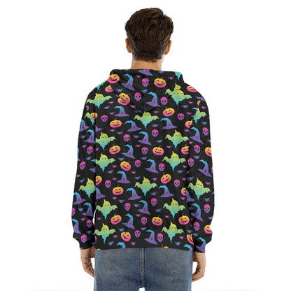 Colorful Halloween Party Pattern Print Men's Velvet Pullover Hoodie