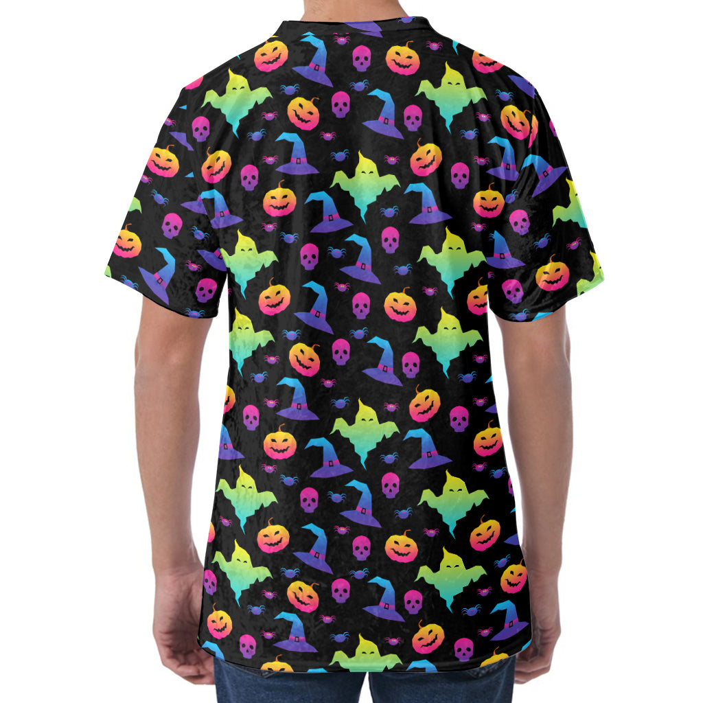 Colorful Halloween Party Pattern Print Men's Velvet T-Shirt