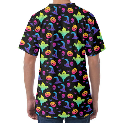 Colorful Halloween Party Pattern Print Men's Velvet T-Shirt