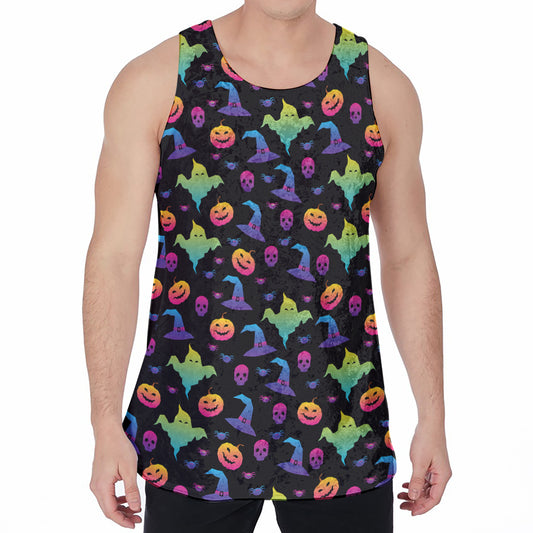Colorful Halloween Party Pattern Print Men's Velvet Tank Top