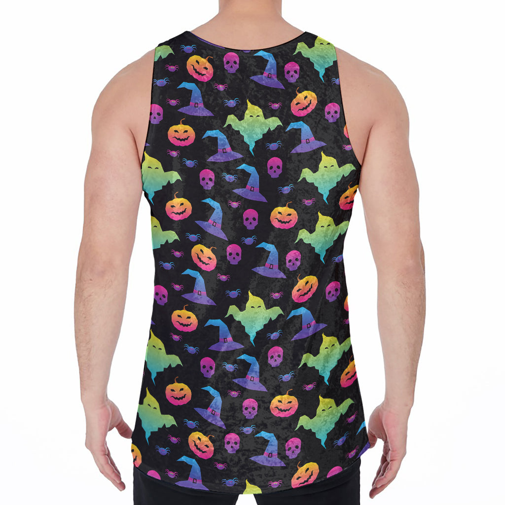 Colorful Halloween Party Pattern Print Men's Velvet Tank Top