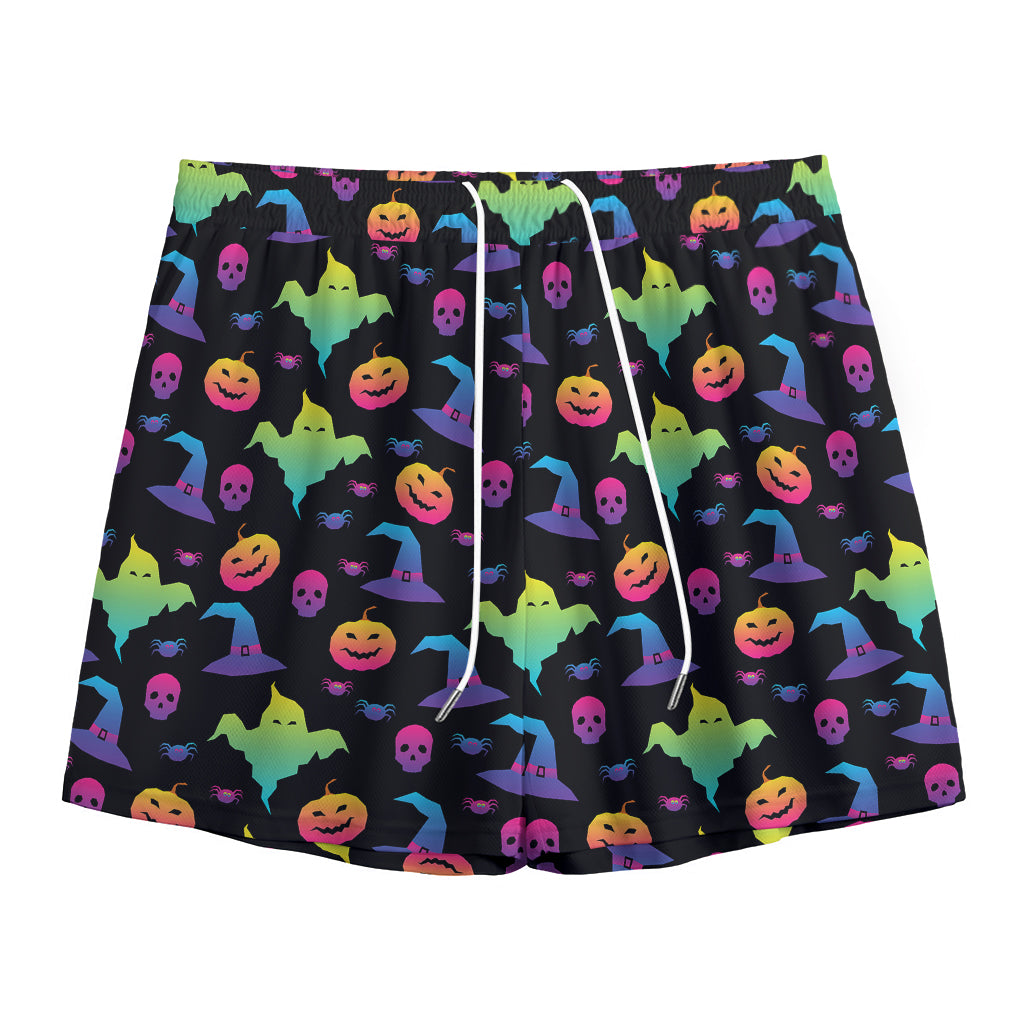 Colorful Halloween Party Pattern Print Mesh Shorts