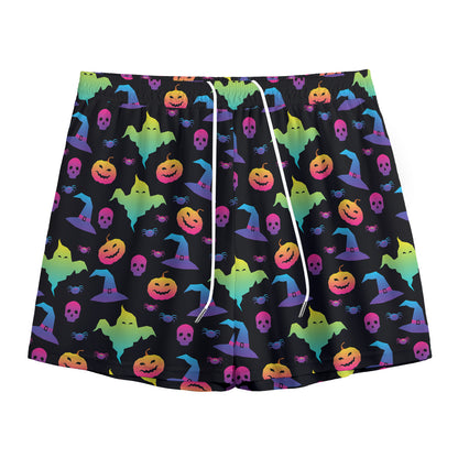 Colorful Halloween Party Pattern Print Mesh Shorts