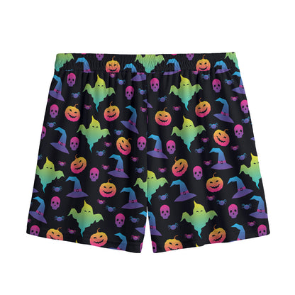 Colorful Halloween Party Pattern Print Mesh Shorts