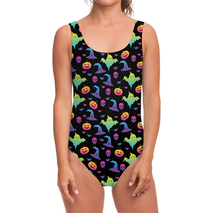 Colorful Halloween Party Pattern Print One Piece Swimsuit