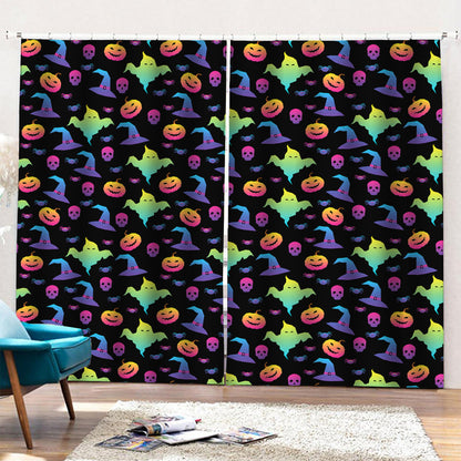 Colorful Halloween Party Pattern Print Pencil Pleat Curtains