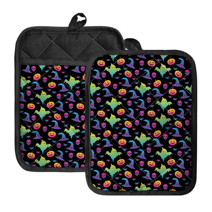 Colorful Halloween Party Pattern Print Pot Holders With Pocket