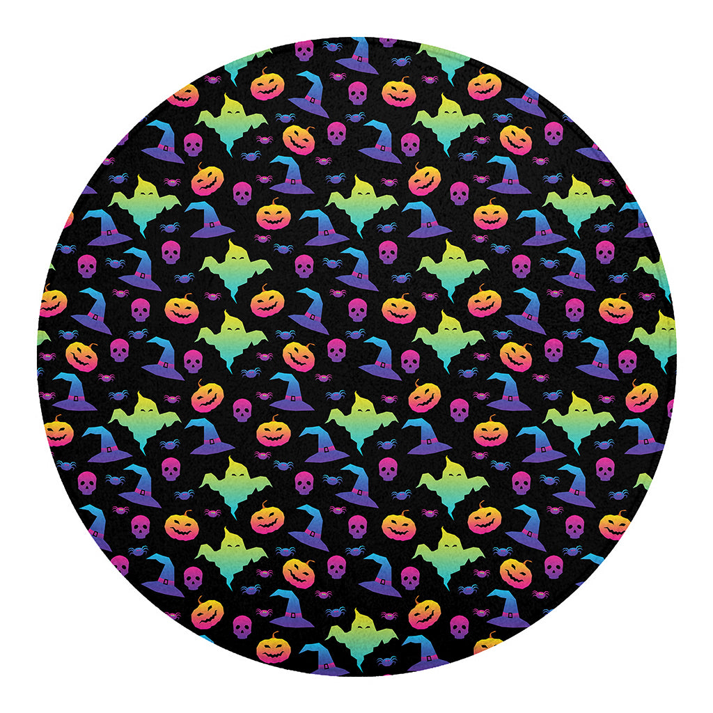 Colorful Halloween Party Pattern Print Round Blanket