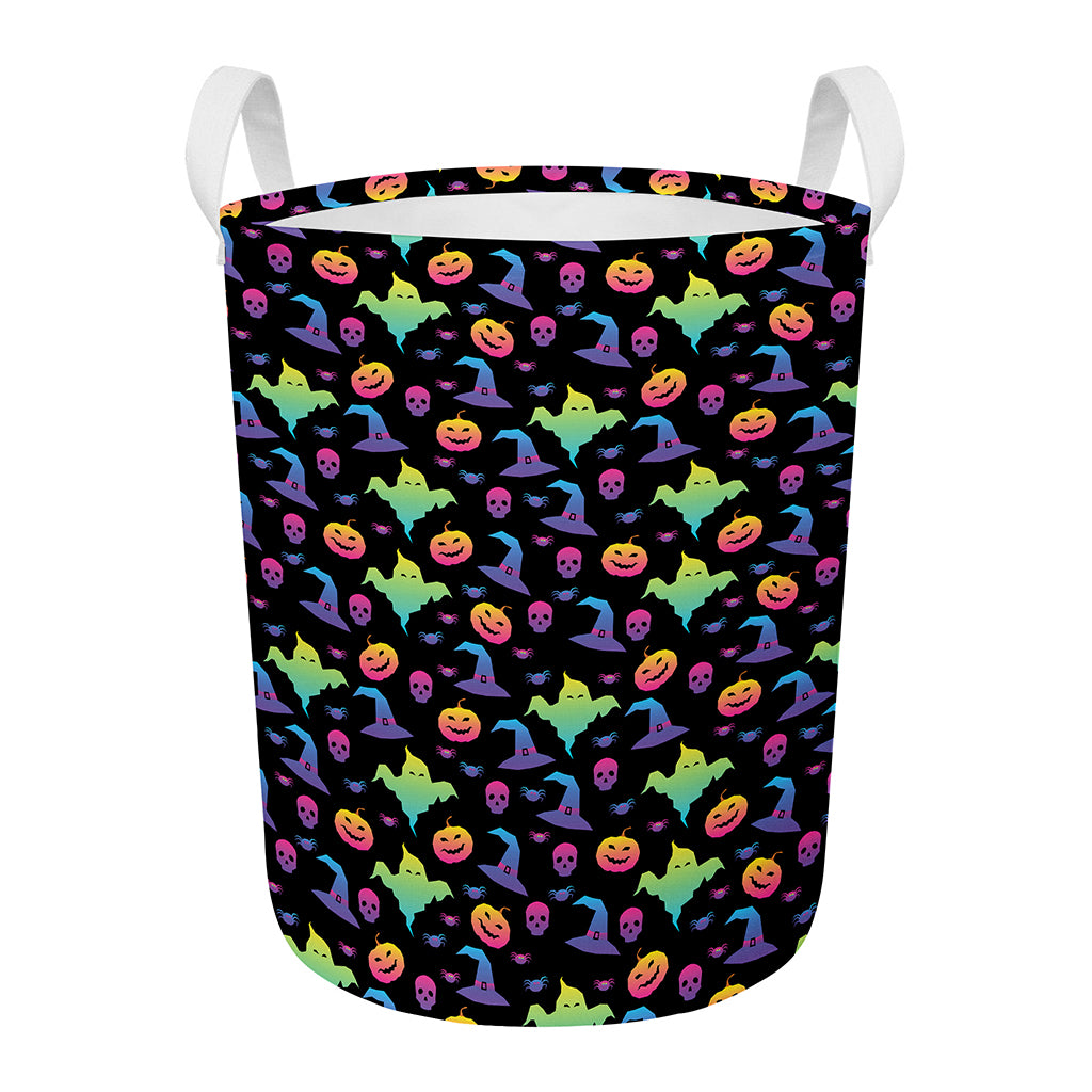 Colorful Halloween Party Pattern Print Round Laundry Basket