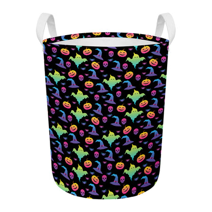 Colorful Halloween Party Pattern Print Round Laundry Basket