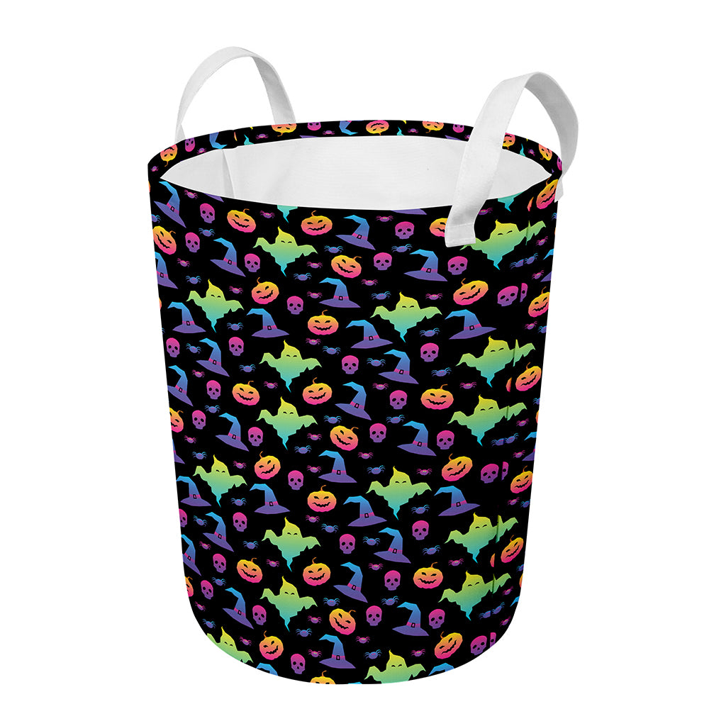 Colorful Halloween Party Pattern Print Round Laundry Basket