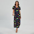 Colorful Halloween Party Pattern Print Short Sleeve Maxi Dress