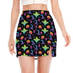 Colorful Halloween Party Pattern Print Side Slit Mini Skirt