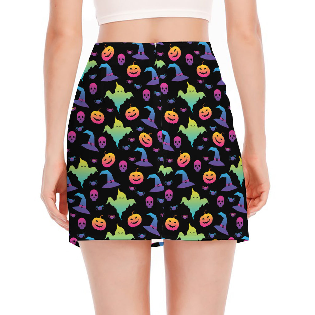 Colorful Halloween Party Pattern Print Side Slit Mini Skirt