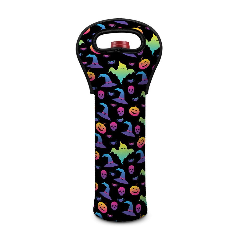 Colorful Halloween Party Pattern Print Single Neoprene Wine Tote