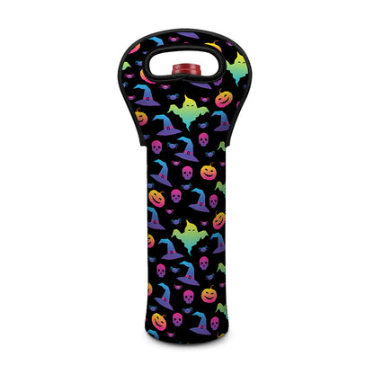 Colorful Halloween Party Pattern Print Single Neoprene Wine Tote