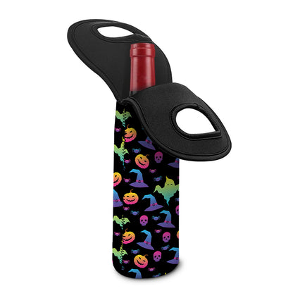 Colorful Halloween Party Pattern Print Single Neoprene Wine Tote