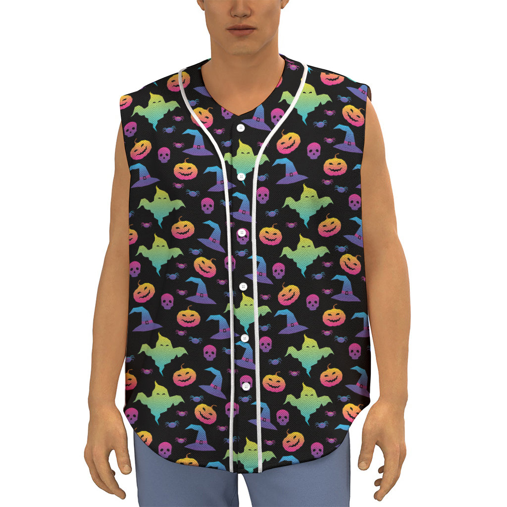 Colorful Halloween Party Pattern Print Sleeveless Baseball Jersey