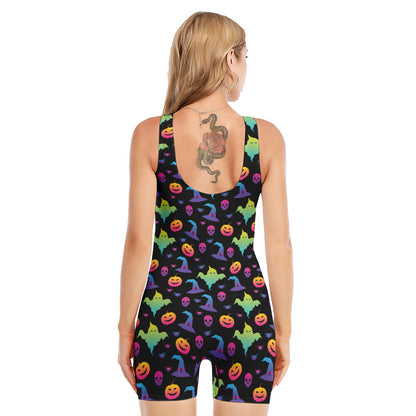 Colorful Halloween Party Pattern Print Sleeveless One Piece Swimsuit