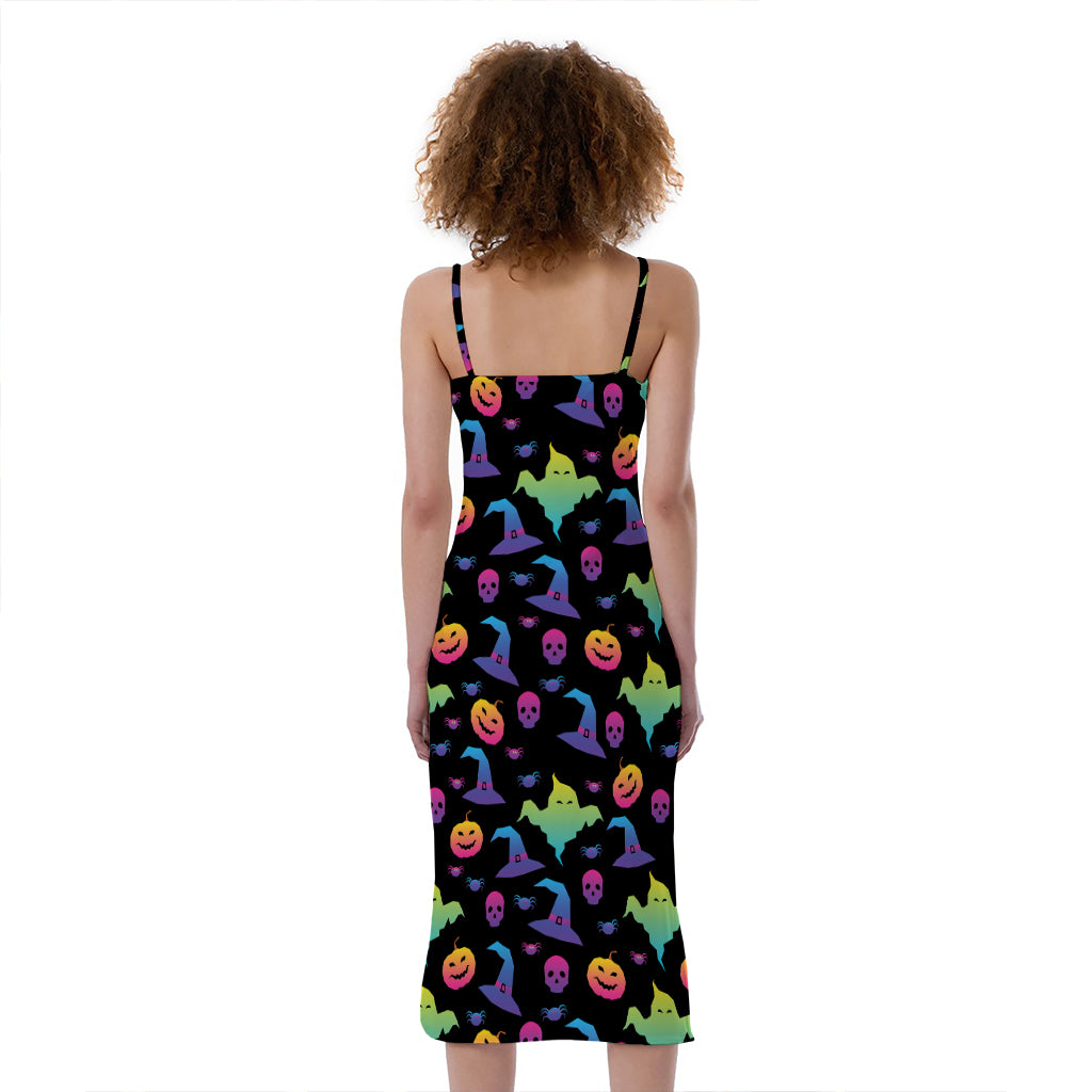 Colorful Halloween Party Pattern Print Slim Fit Midi Cami Dress