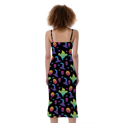 Colorful Halloween Party Pattern Print Slim Fit Midi Cami Dress