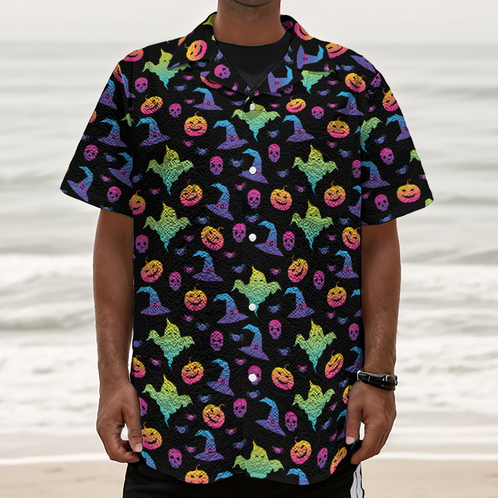 Colorful Halloween Party Pattern Print Textured Short Sleeve Shirt