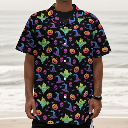 Colorful Halloween Party Pattern Print Textured Short Sleeve Shirt