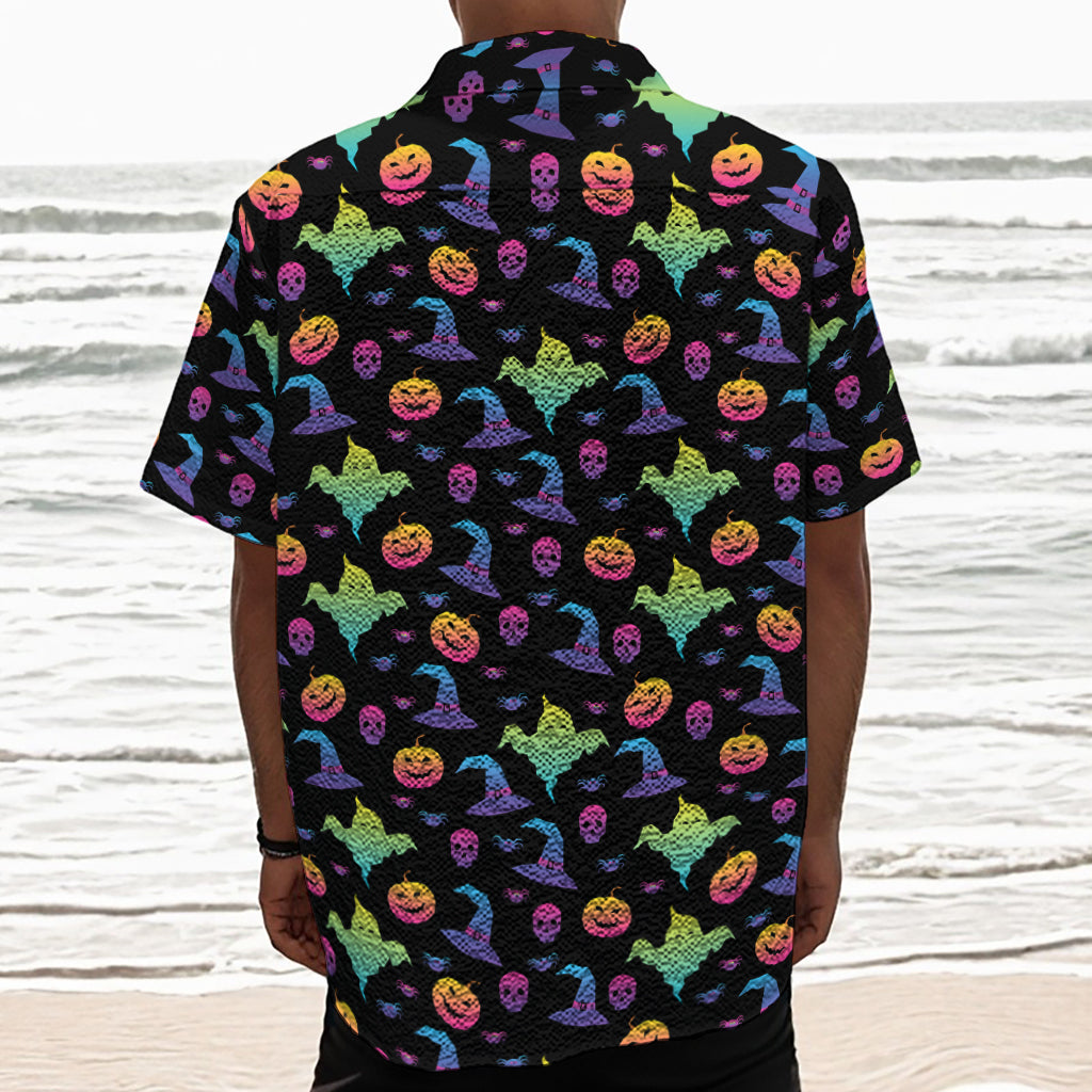 Colorful Halloween Party Pattern Print Textured Short Sleeve Shirt
