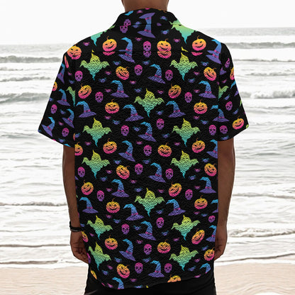 Colorful Halloween Party Pattern Print Textured Short Sleeve Shirt