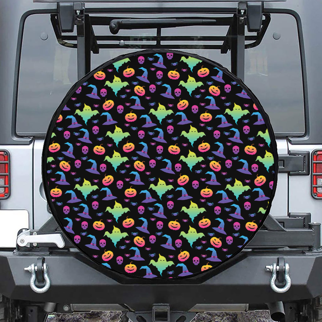 Colorful Halloween Party Pattern Print Tire Cover