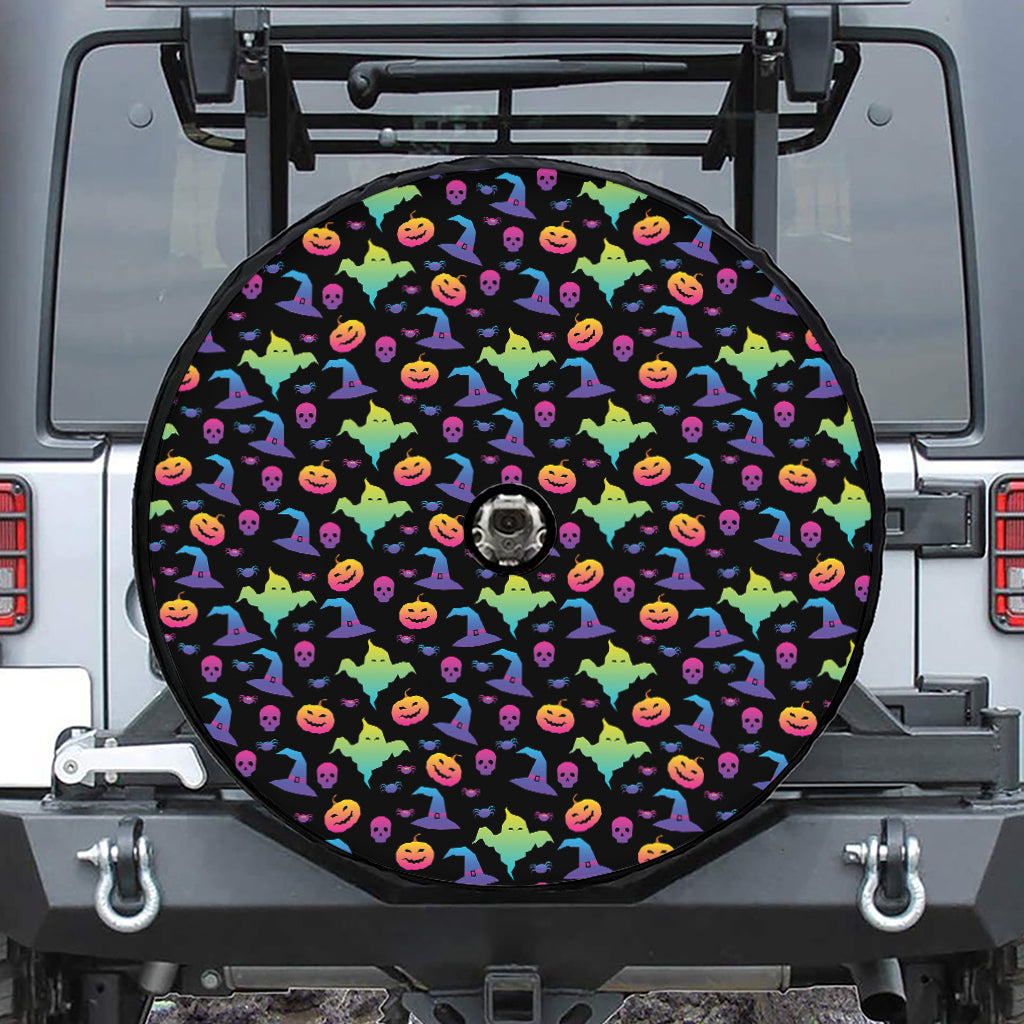 Colorful Halloween Party Pattern Print Tire Cover With Camera Hole