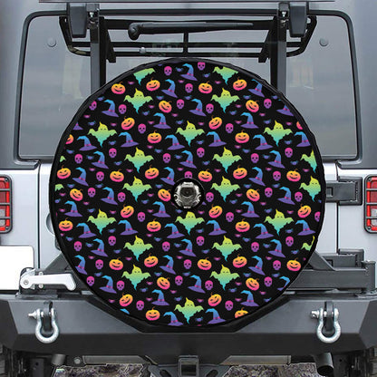 Colorful Halloween Party Pattern Print Tire Cover With Camera Hole