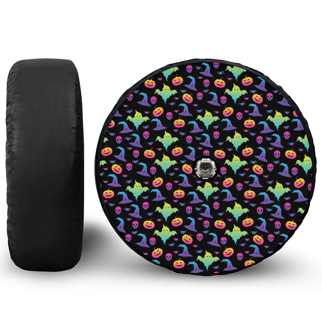 Colorful Halloween Party Pattern Print Tire Cover With Camera Hole