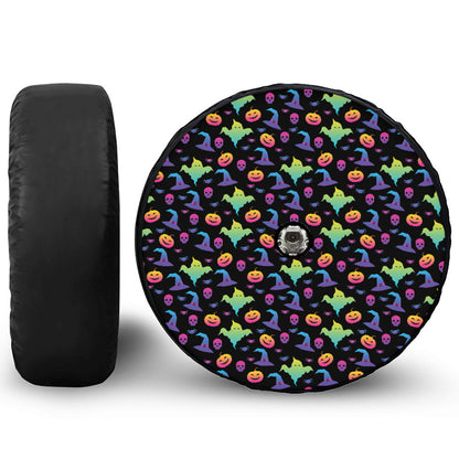 Colorful Halloween Party Pattern Print Tire Cover With Camera Hole