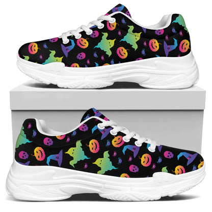 Colorful Halloween Party Pattern Print White Chunky Shoes